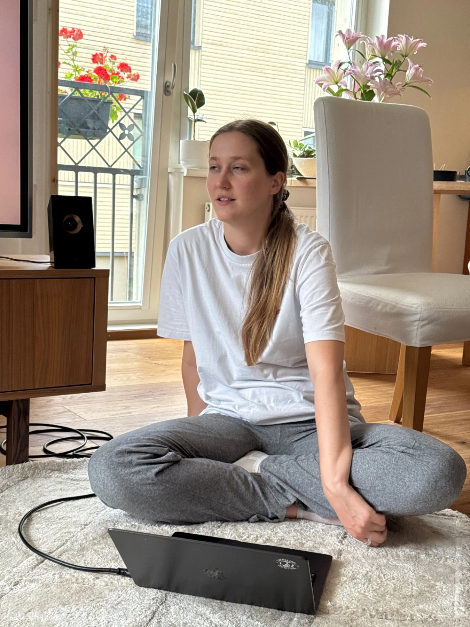 a woman and a laptop